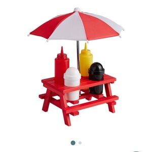 Cost Plus World Market Red and White Picnic Condiment Caddy with Umbrella